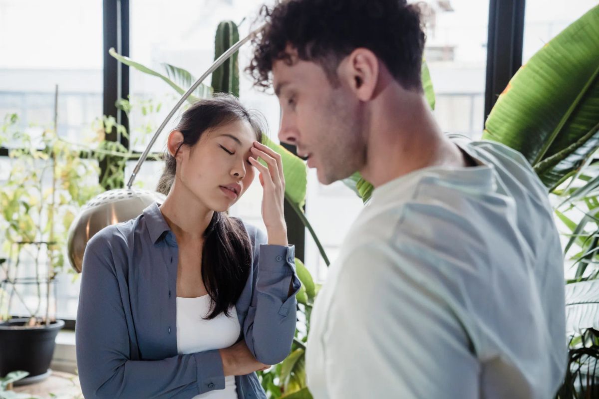 Couple looking stressed during a difficult conversation